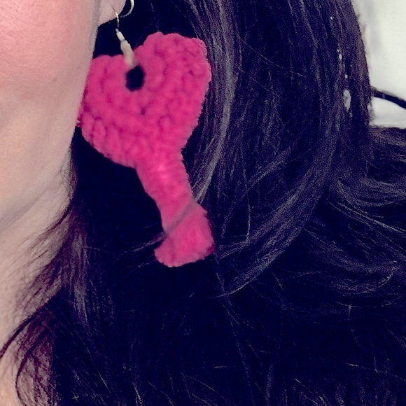 Ladies Sweet Custom HandMade: Hot Pink Woven Heart Shaped Dangle Earrings 925s - Picture 7 of 16